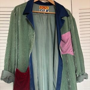 100% Silk Shop Velvet Color Block Long Sleeve Blazer or Blouse Large